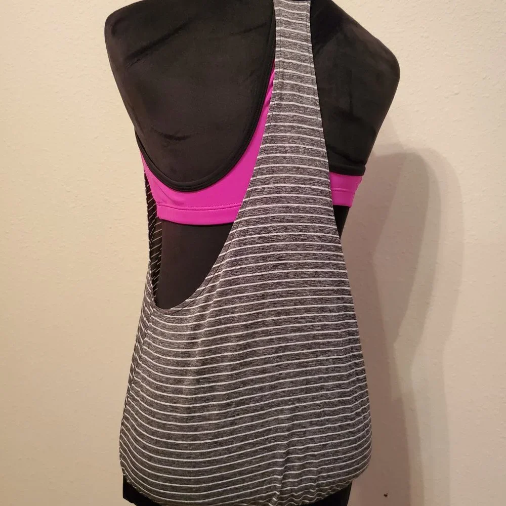Nike black stripped tank top drape swimsuit top pullover round neck, size large